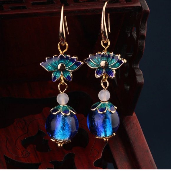 14K Gold Plated Spiritual Lotus Flower Earrings - Picture 5 of 16